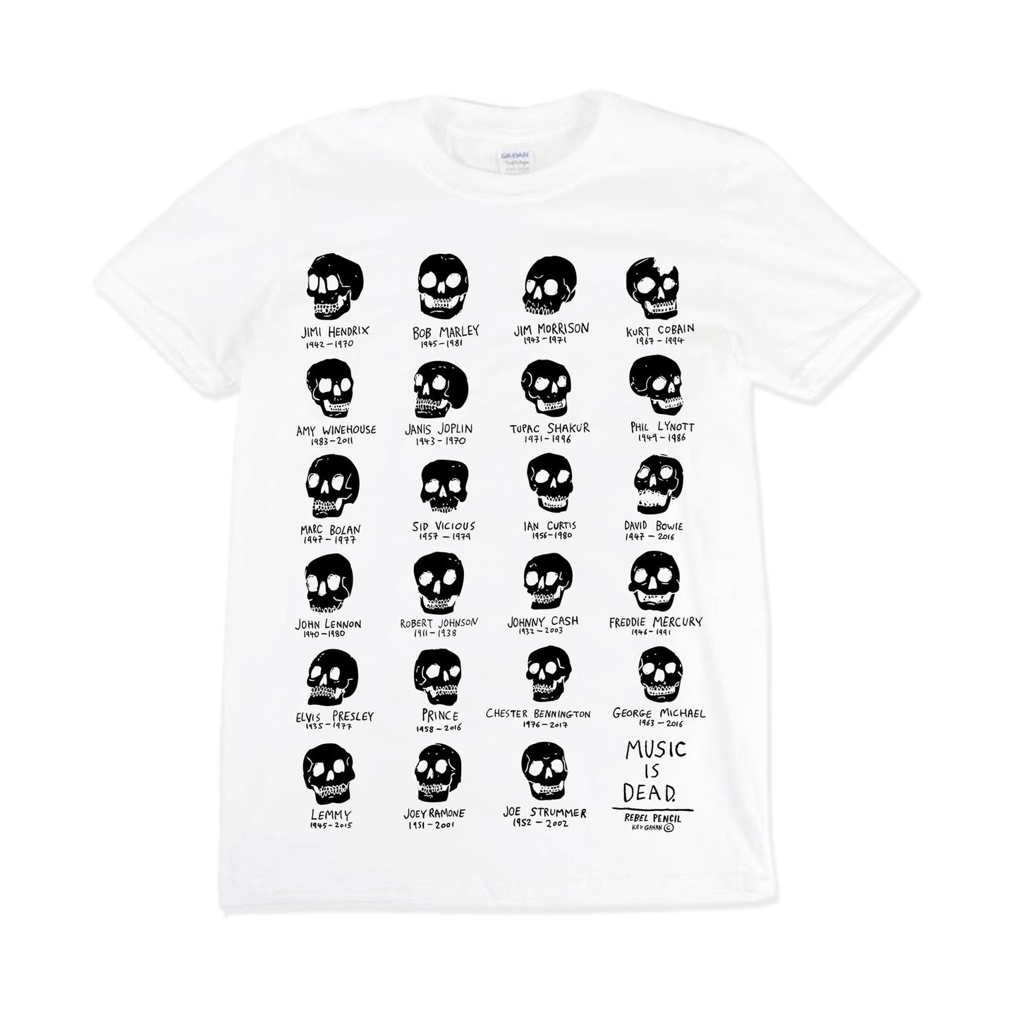 Music is Dead T-Shirt (Black Skulls)